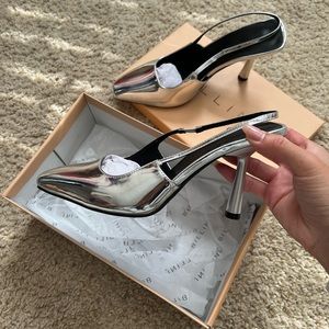 Billini Belinda Silver Chrome Heels - Size 6